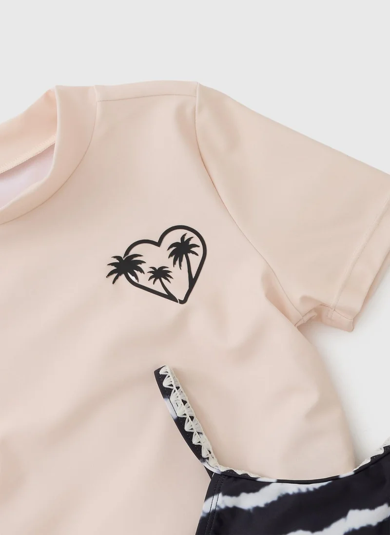 Matalan 3 Piece Girls Black Bikini & T-Shirt Set